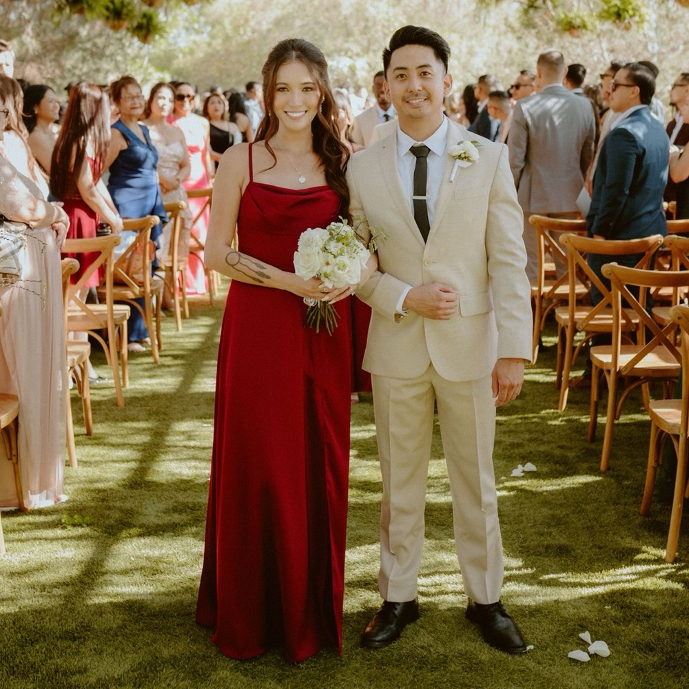 AZAZIE CABERNET SATIN DRESS